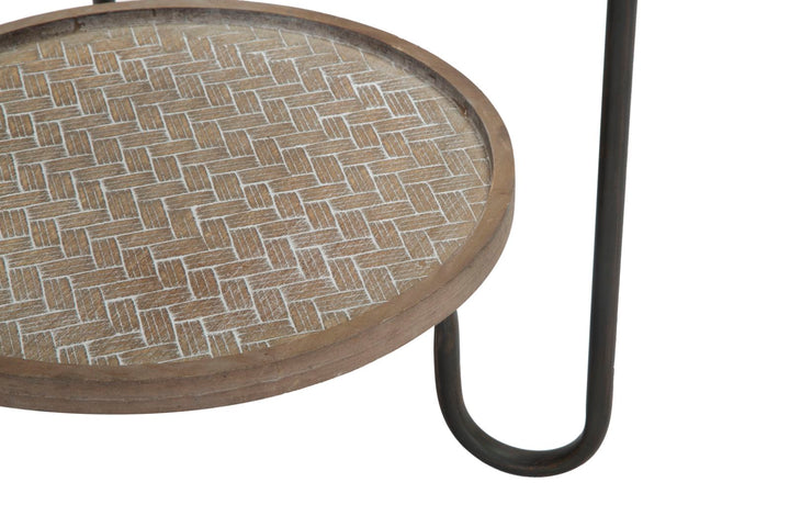 Mesa auxiliar redonda con 2 baldas – Arex mesa de madera y metal