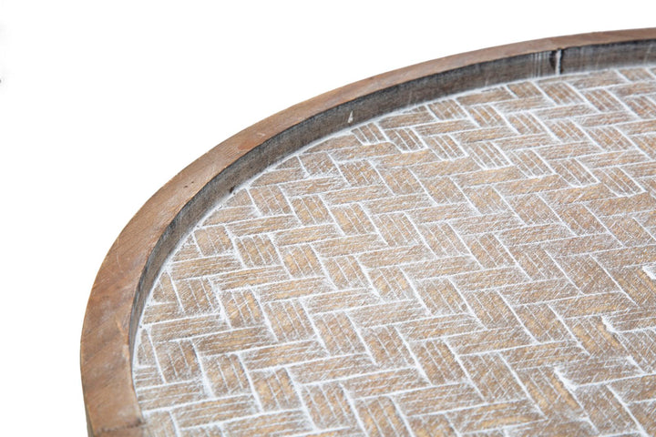 Mesa auxiliar redonda con 2 baldas – Arex mesa de madera y metal