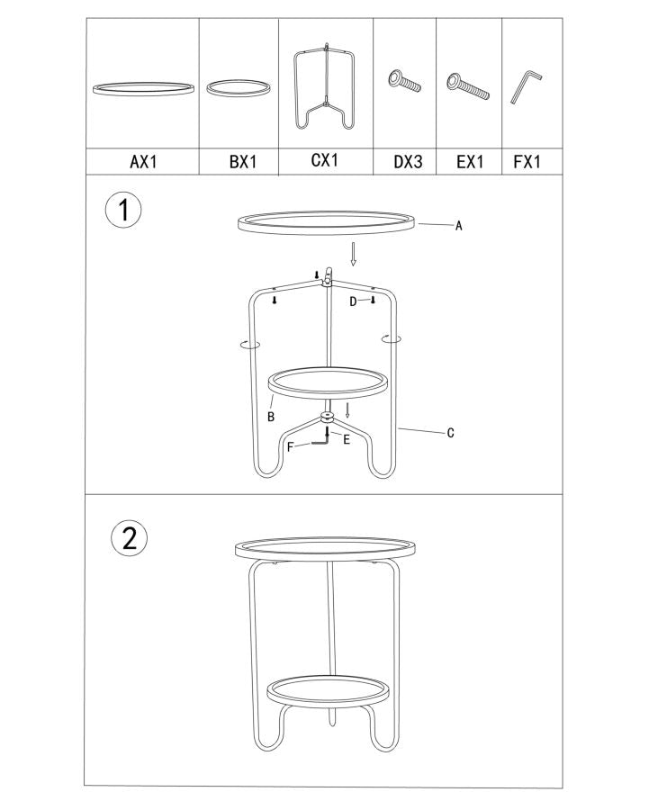 Mesa auxiliar redonda con 2 baldas – Arex mesa de madera y metal