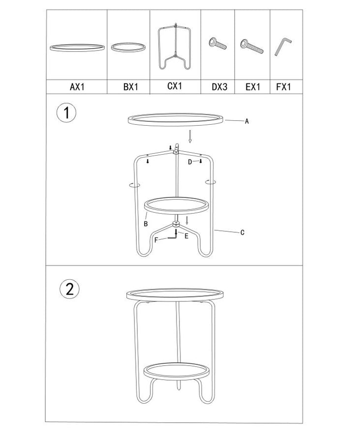 Mesa auxiliar redonda con 2 baldas – Arex mesa de madera y metal