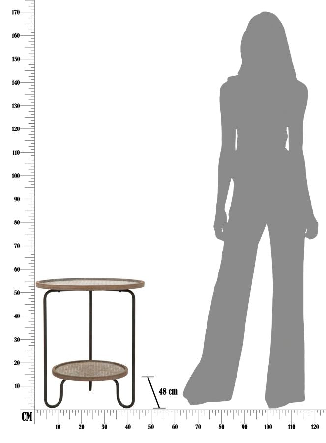 Mesa auxiliar redonda con 2 baldas – Arex mesa de madera y metal