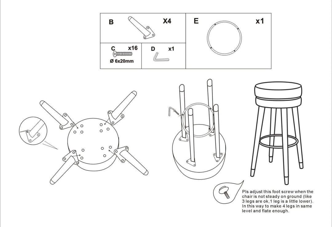 Taburete de Terciopelo Azul y Plata con Patas Negras