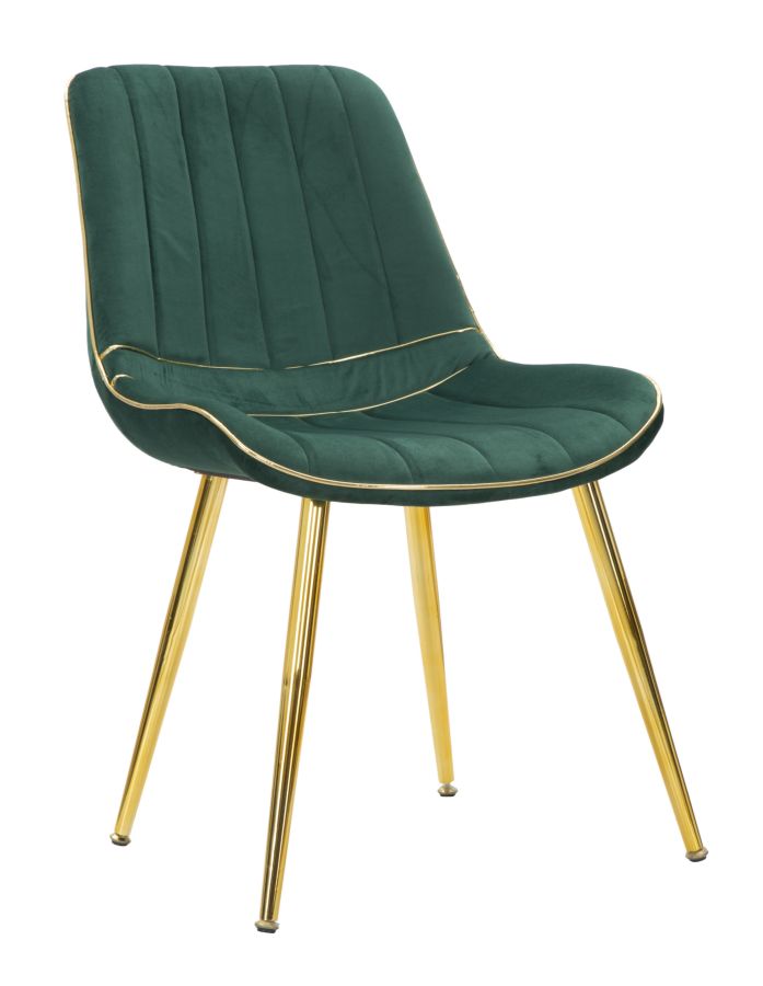 Silla Tapizada Verde con Patas de Metal Dorado