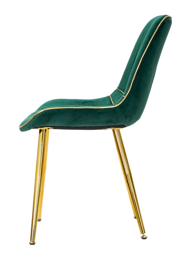 Silla Tapizada Verde con Patas de Metal Dorado