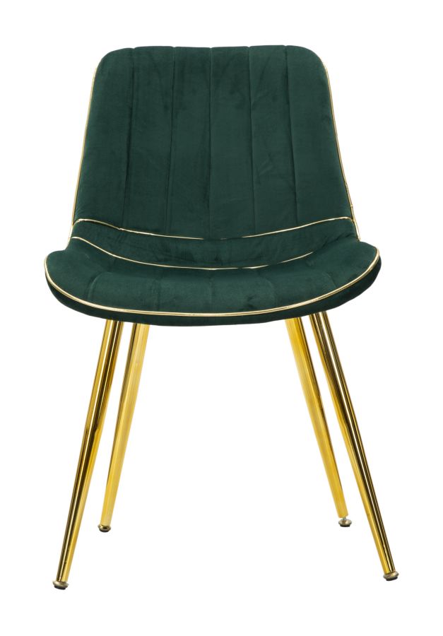 Silla Tapizada Verde con Patas de Metal Dorado