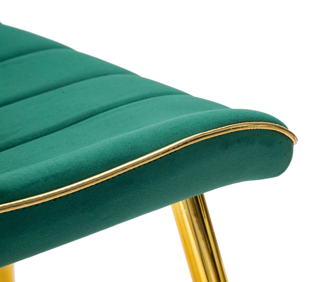 Silla Tapizada Verde con Patas de Metal Dorado