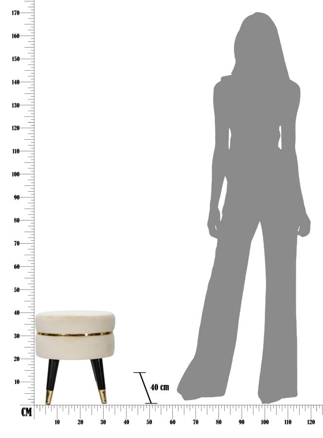 Taburete redondo de terciopelo crema con base dorada – Paris asiento de acento