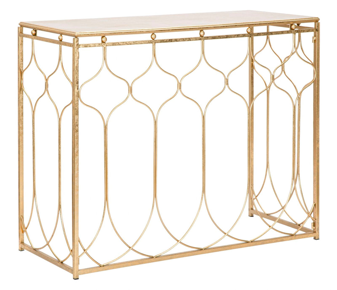 Mesa Consola Rectangular Geométrica en Metal Dorado