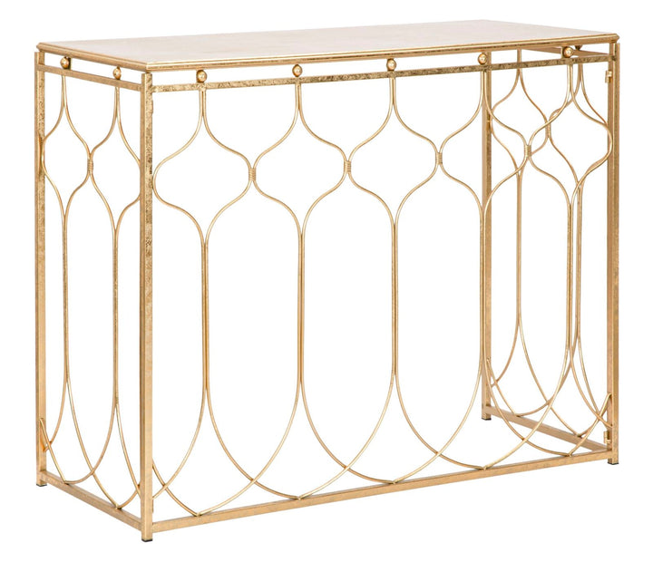 Mesa Consola Rectangular Geométrica en Metal Dorado