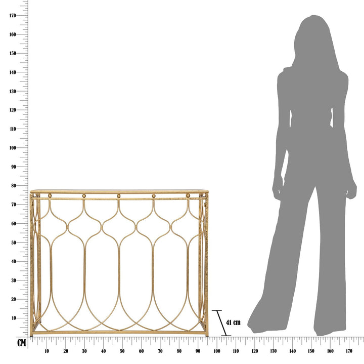 Mesa Consola Rectangular Geométrica en Metal Dorado