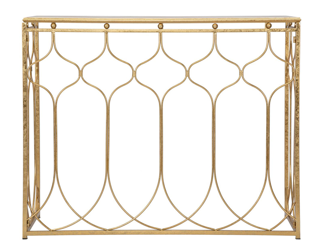 Mesa Consola Rectangular Geométrica en Metal Dorado