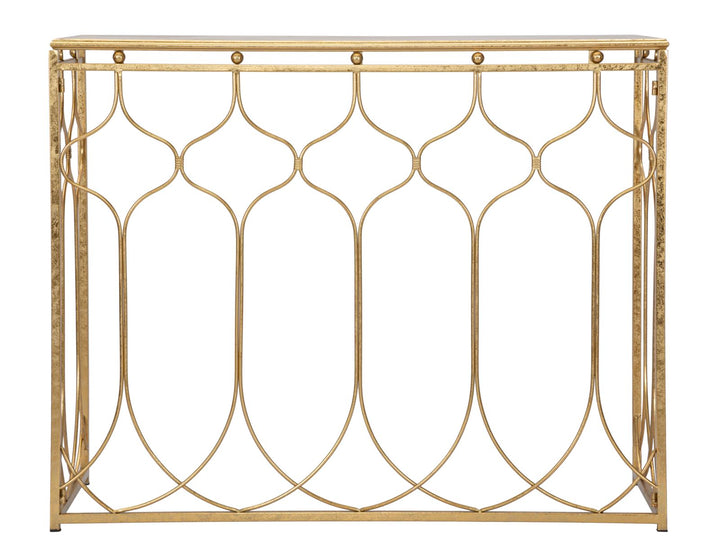 Mesa Consola Rectangular Geométrica en Metal Dorado
