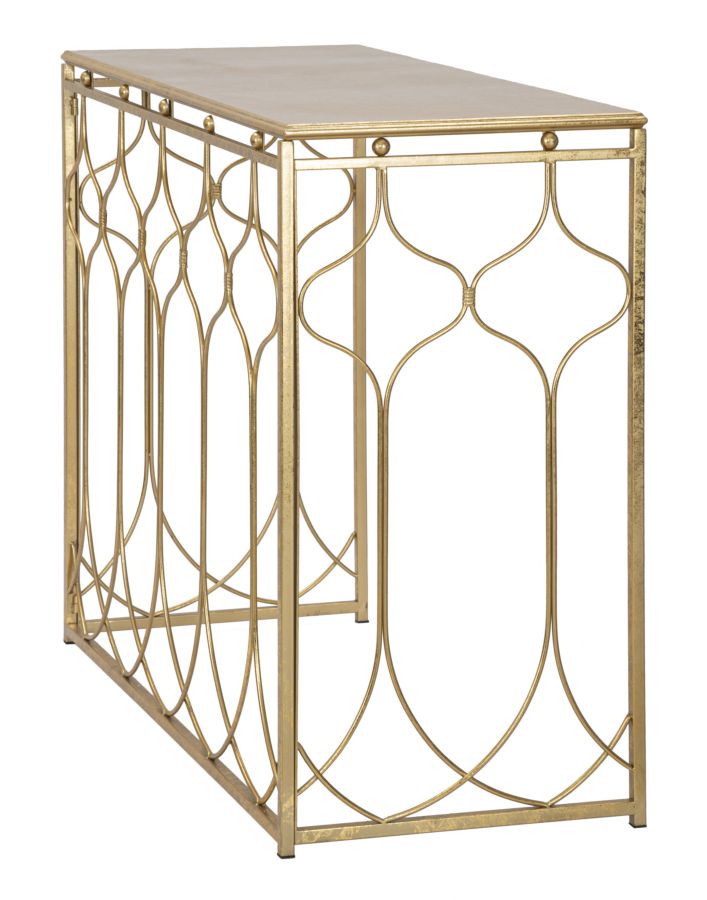 Mesa Consola Rectangular Geométrica en Metal Dorado