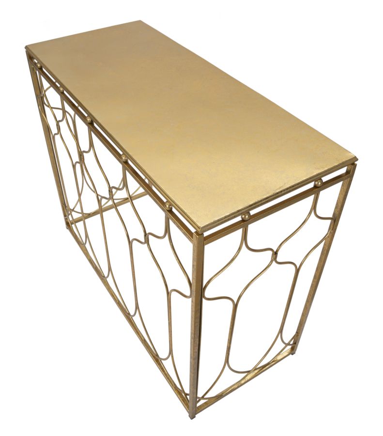 Mesa Consola Rectangular Geométrica en Metal Dorado