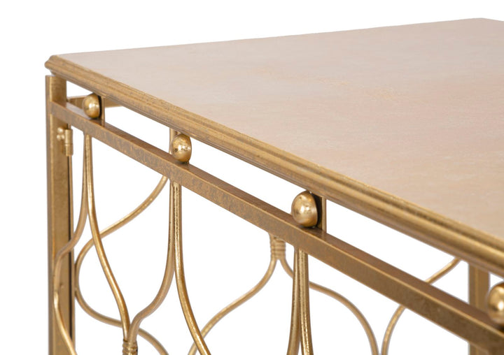 Mesa Consola Rectangular Geométrica en Metal Dorado