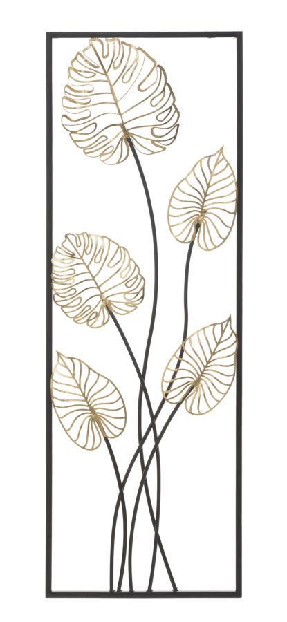Decoración de Pared Hoja de Palma de Metal Dorado y Negro (Escultura Moderna)