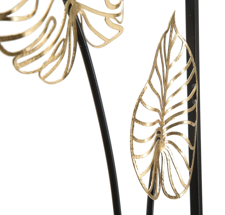 Decoración de Pared Hoja de Palma de Metal Dorado y Negro (Escultura Moderna)