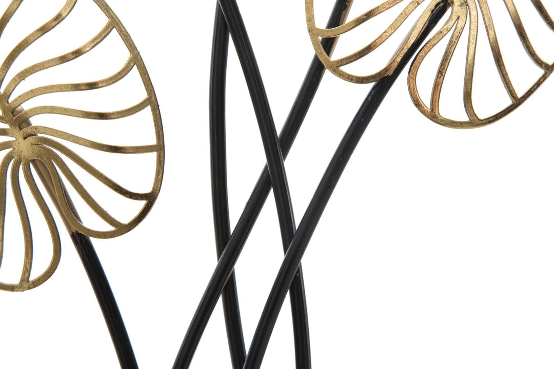 Decoración de Pared Hoja de Palma de Metal Dorado y Negro (Escultura Moderna)