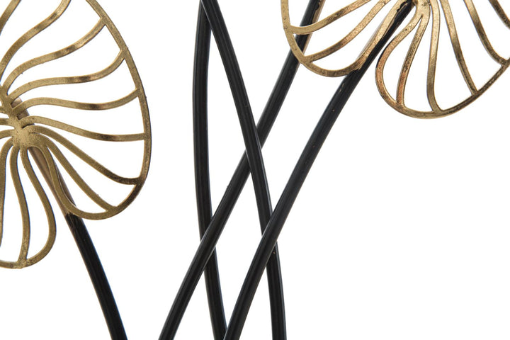 Decoración de Pared Hoja de Palma de Metal Dorado y Negro (Escultura Moderna)