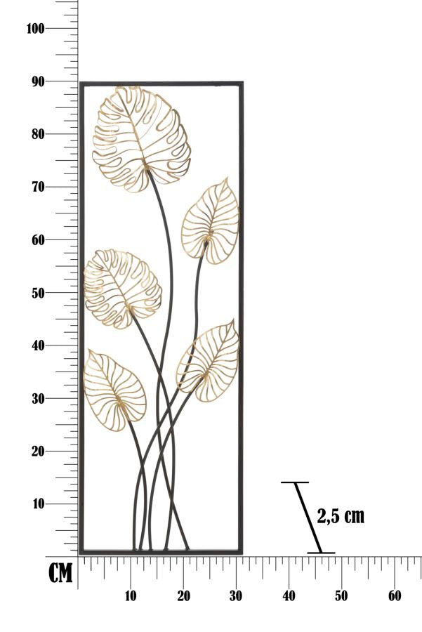 Decoración de Pared Hoja de Palma de Metal Dorado y Negro (Escultura Moderna)