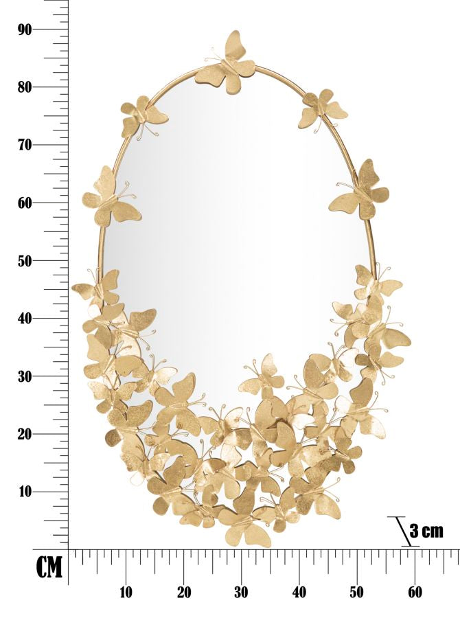 Espejo de Pared Ovalado de Metal con Mariposa