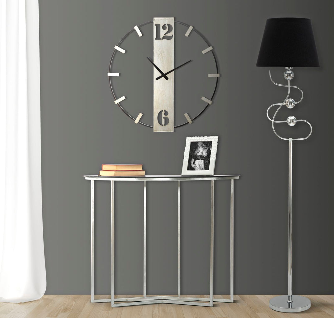 Reloj de Pared de Metal Plateado y Negro