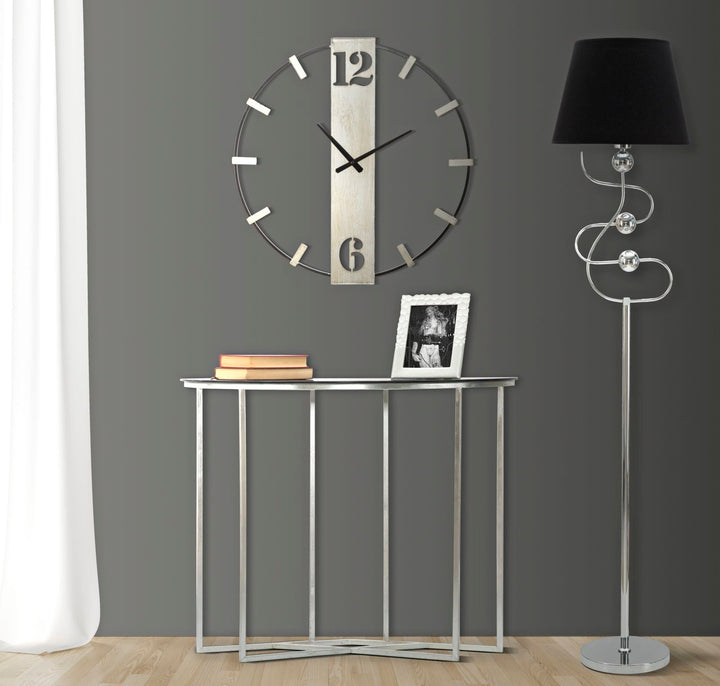 Reloj de Pared de Metal Plateado y Negro