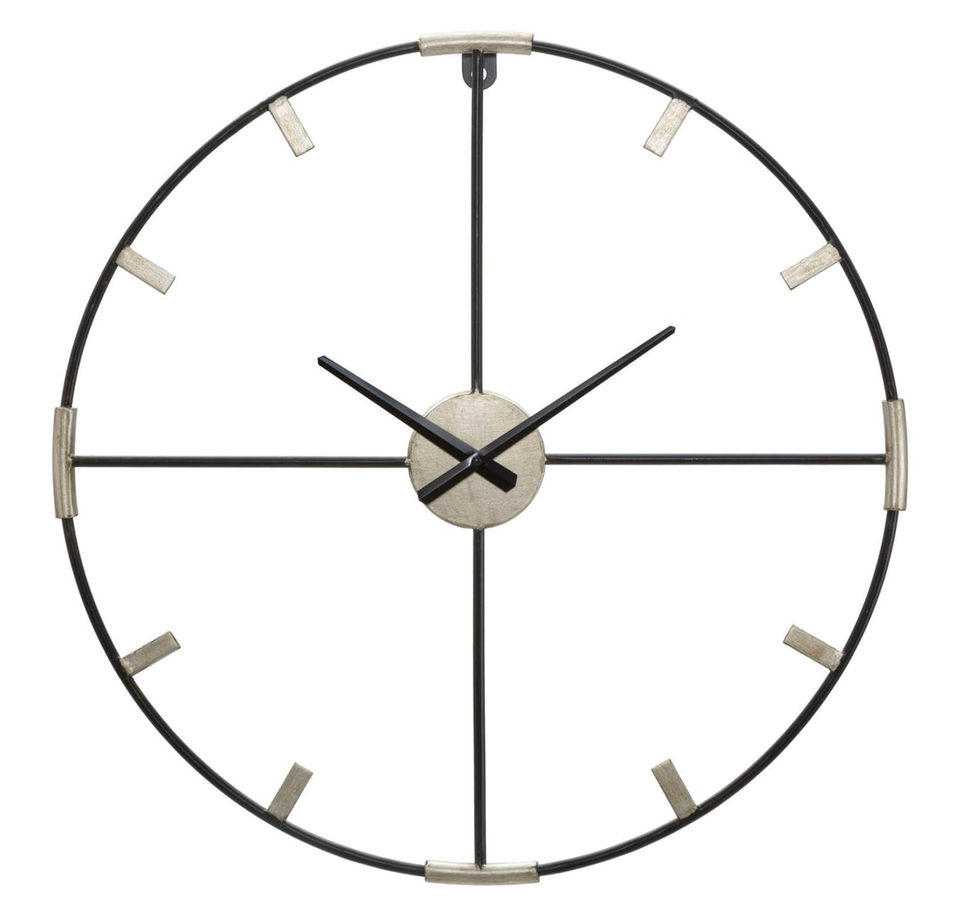 Reloj de Pared de Metal Plateado y Negro