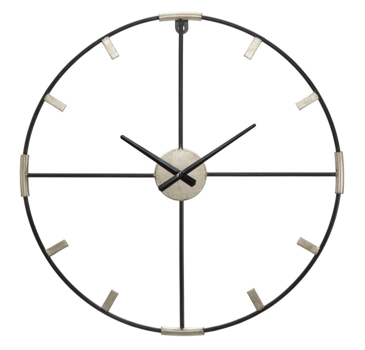 Reloj de Pared de Metal Plateado y Negro