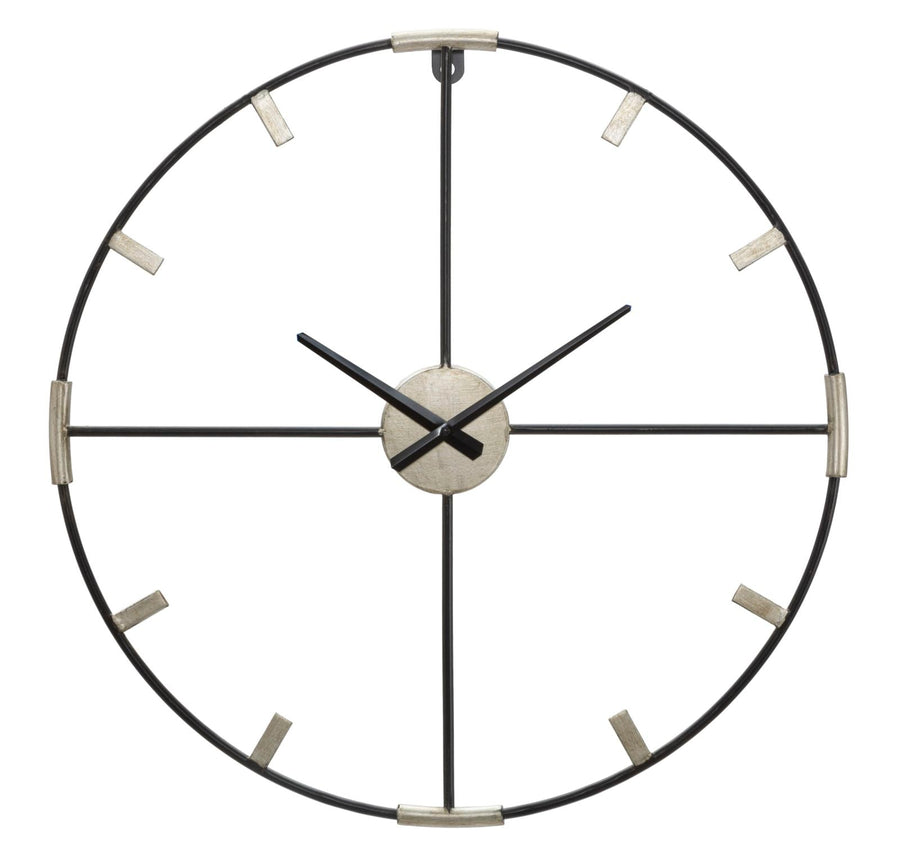 Reloj de Pared de Metal Plateado y Negro