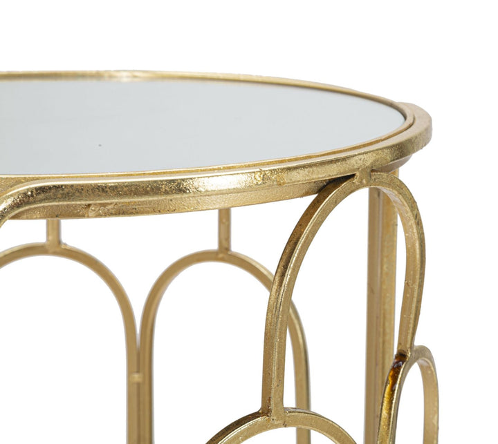 Mesa Redonda de Metal y Cristal en Set de 2