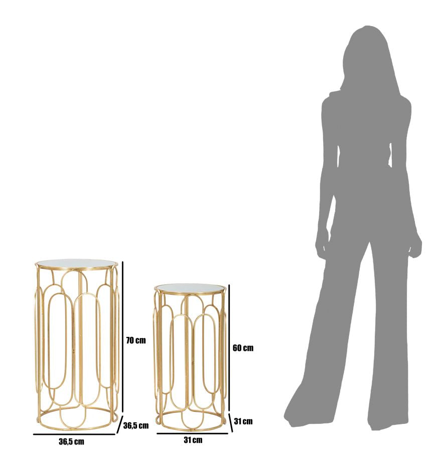 Mesa Redonda de Metal y Cristal en Set de 2