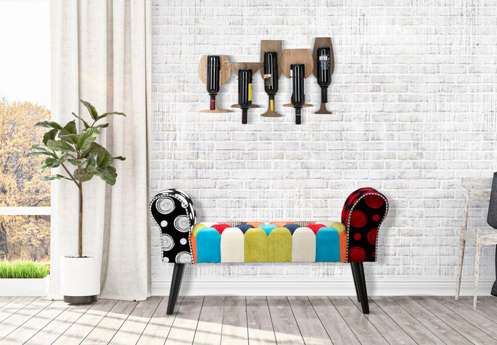 Banco tapizado patchwork – Asiento multicolor para recibidor