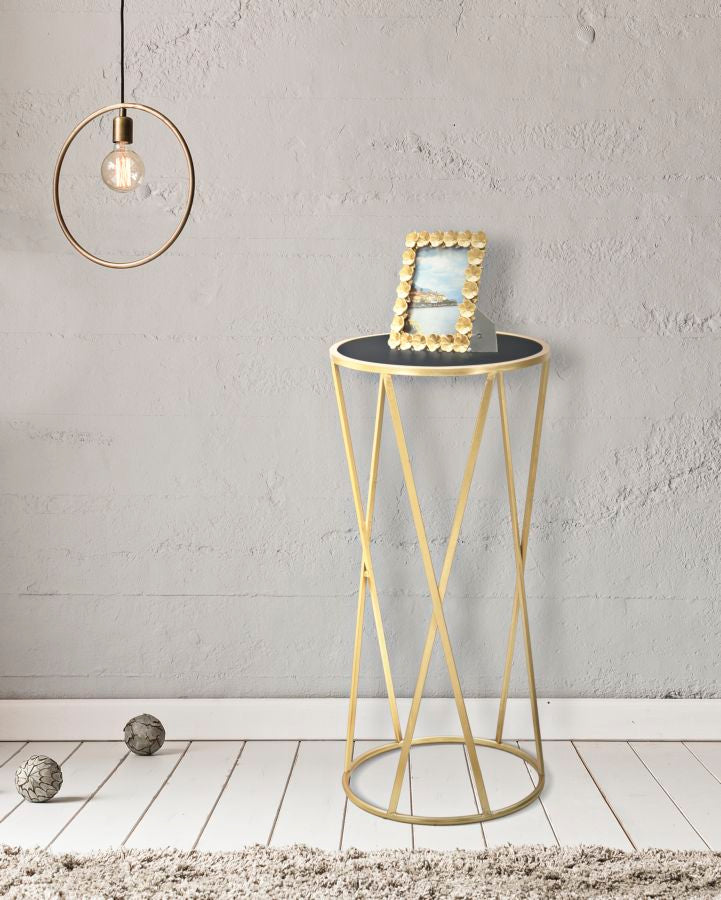 Mesa redonda de pedestal con base dorada – Soporte moderno para plantas