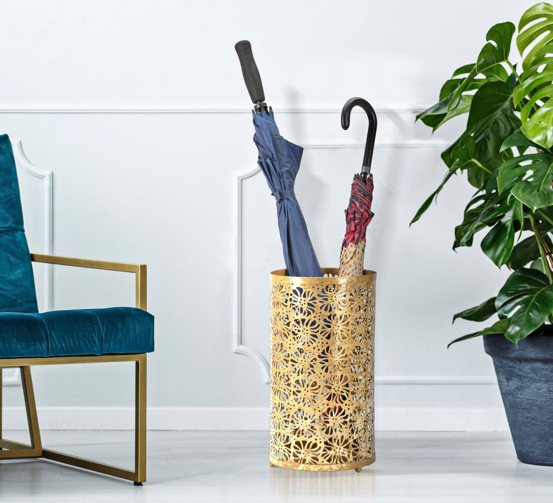 Paragüero Floral Metalizado Dorado