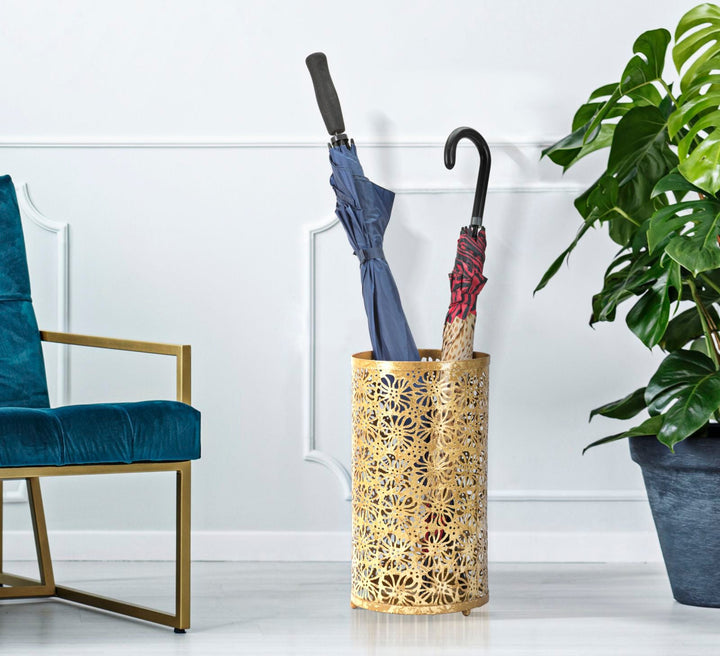 Paragüero Floral Metalizado Dorado