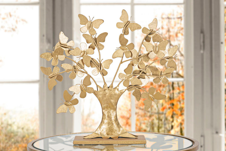 Decoración Flor de Madera Dorada (Escultura Moderna)