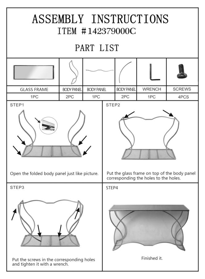 Mesa Consola de Metal y Cristal en Oro y Negro