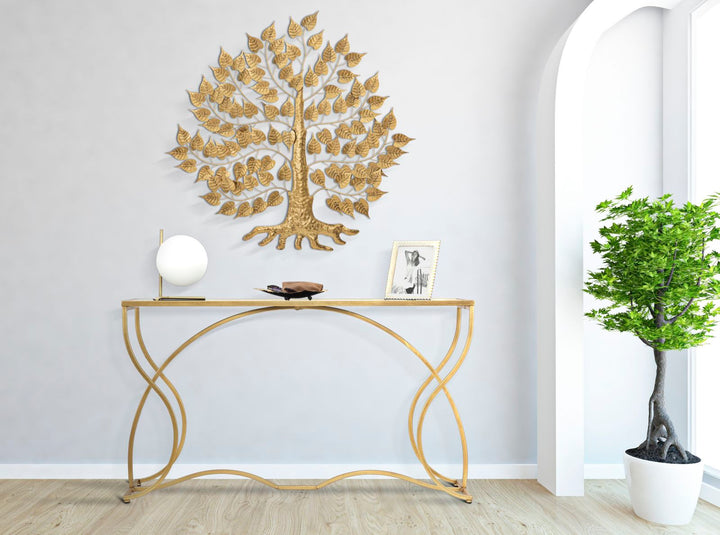 Mesa Consola de Metal y Cristal en Oro y Negro