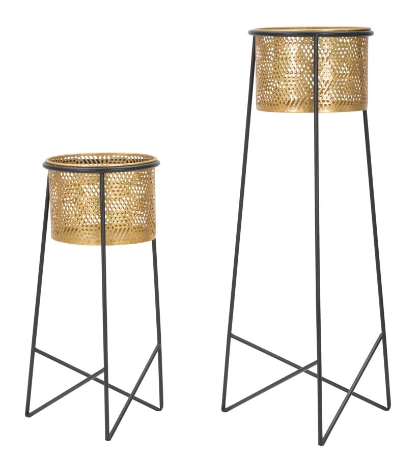 Set de 2 Maceteros de Metal Dorado con Marco Negro