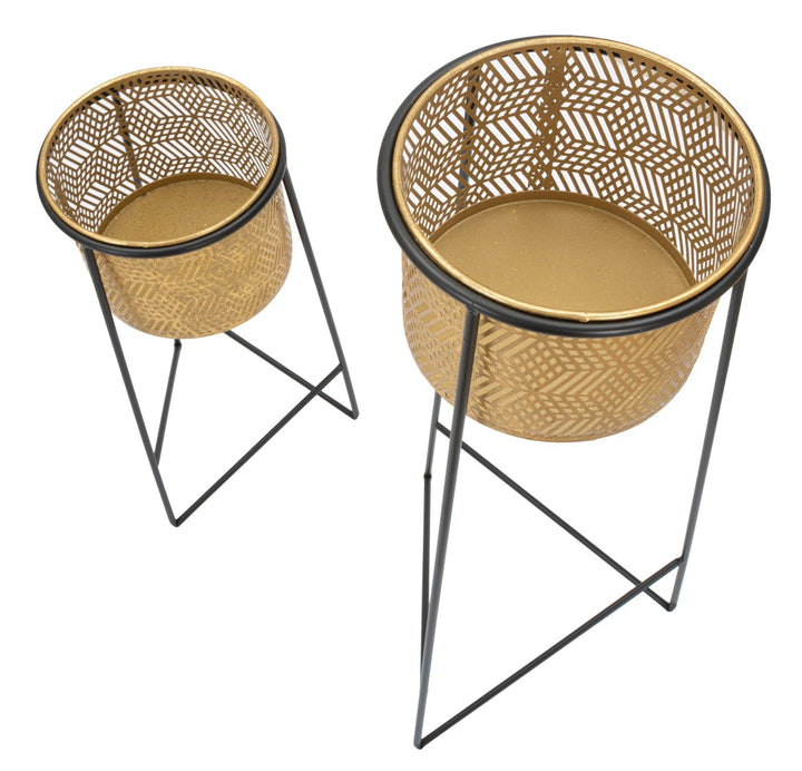 Set de 2 Maceteros de Metal Dorado con Marco Negro