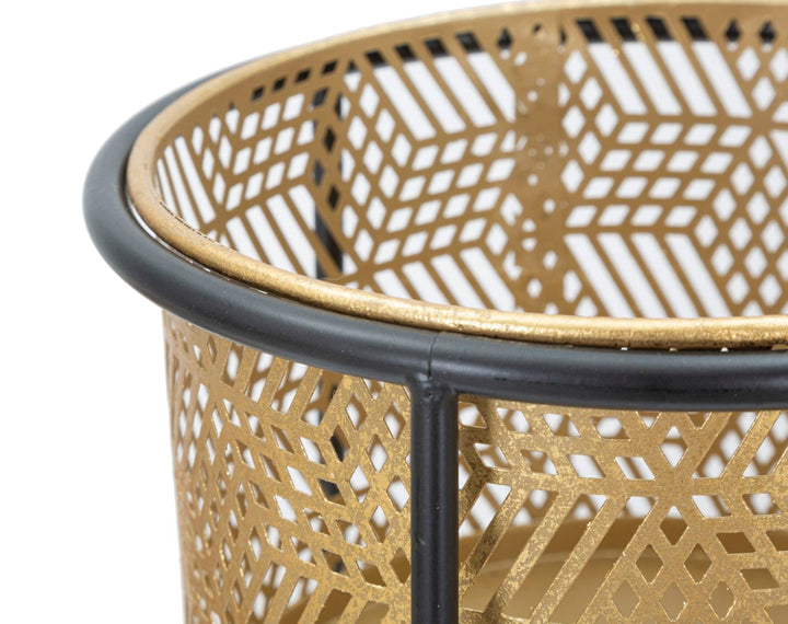 Set de 2 Maceteros de Metal Dorado con Marco Negro