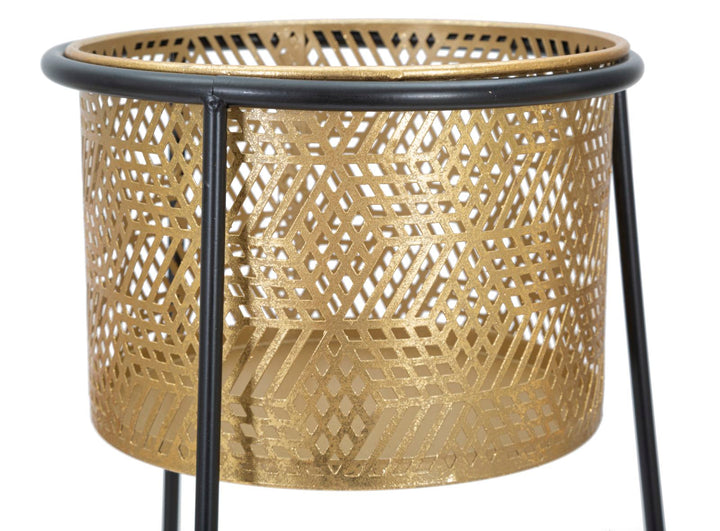 Set de 2 Maceteros de Metal Dorado con Marco Negro