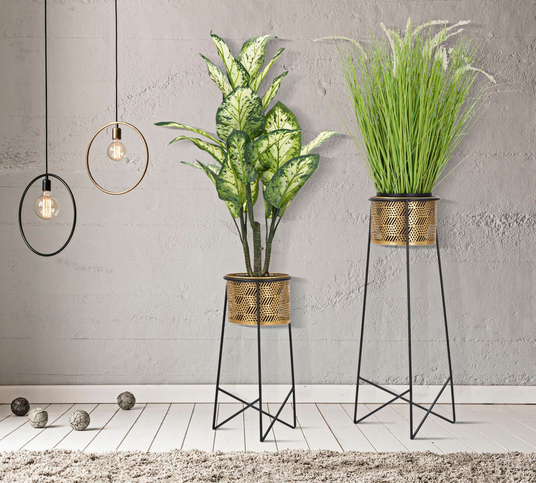 Set de 2 Maceteros de Metal Dorado con Marco Negro