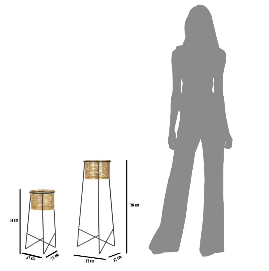 Set de 2 Maceteros de Metal Dorado con Marco Negro