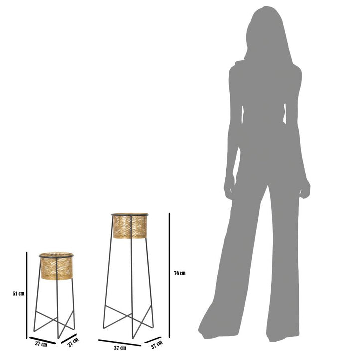 Set de 2 Maceteros de Metal Dorado con Marco Negro