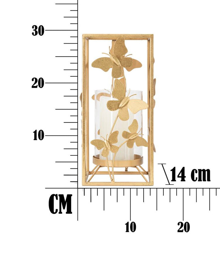 Portavelas Cuadrado Mariposa de Metal Dorado