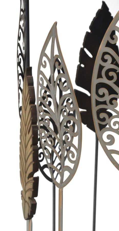 Juego de 2 Mesitas de Metal y Cristal con Diseño de Hojas