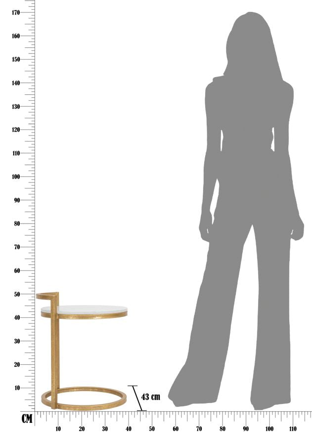 Mesa auxiliar redonda de mármol artificial con base dorada – Mesa moderna de extremo