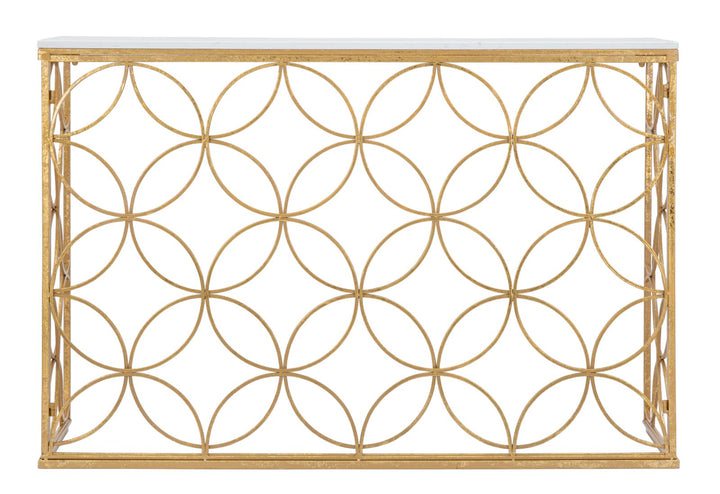 Mesa Consola Geométrica de Metal Dorado con Tapa de Mármol